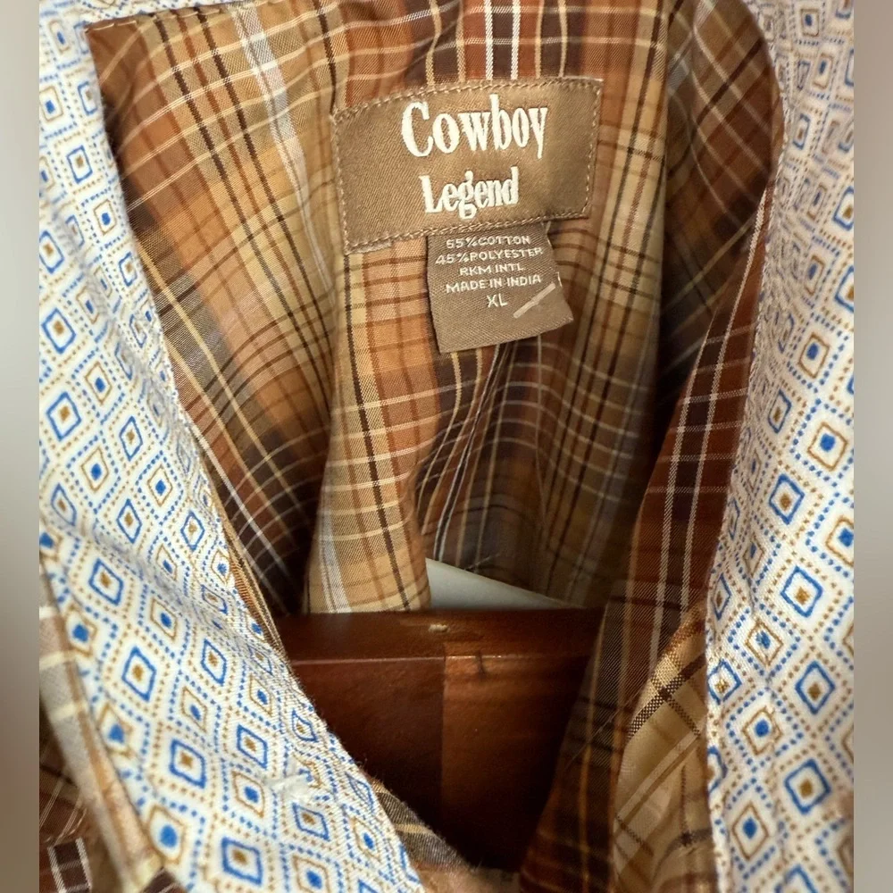Cowboy Legend BOYS’ XL Brown Plaid Long Sleeve Button Down Shirt - Picture 4 of 7